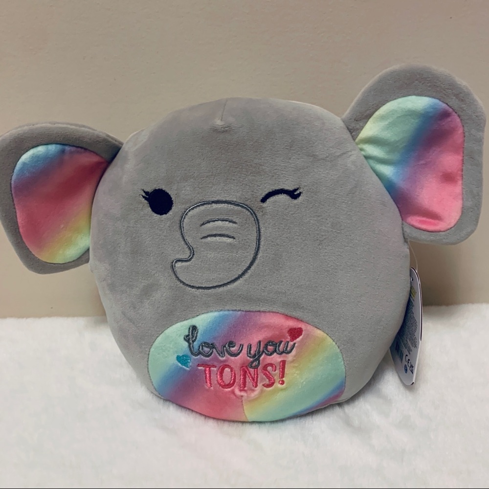 Squishmallow Mila Elephant, Valentine ♥️, Rainbow 🌈 Tie Dye, 8” New
